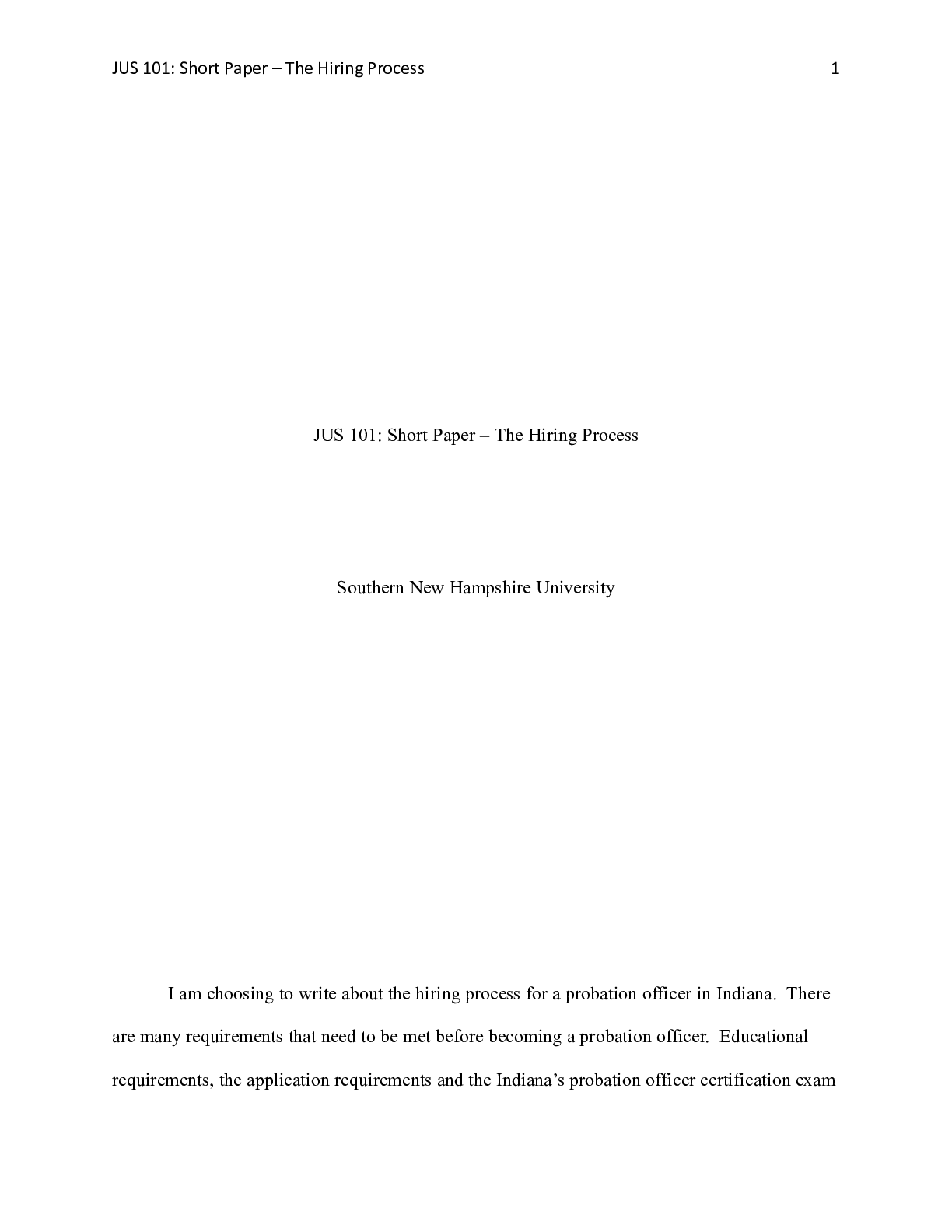 Preview image for JUS 101 Short Paper|    JUS 101: Short Paper “ The Hiring Process  Southern New Hampsh